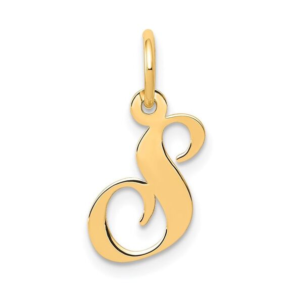 14k Yellow Gold, Ella Collection, Small Fancy Script Initial S Pendant - Picture 1 of 5
